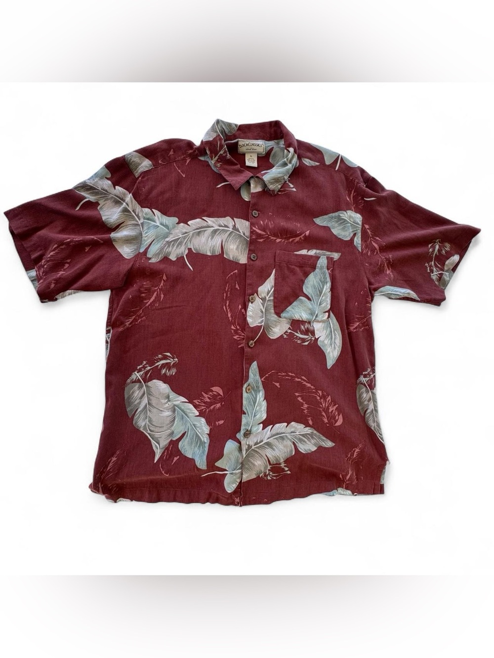 Boca Classics Island Wear Men's XL Silk Tropical Leaf Print Short Sleeve Shirt